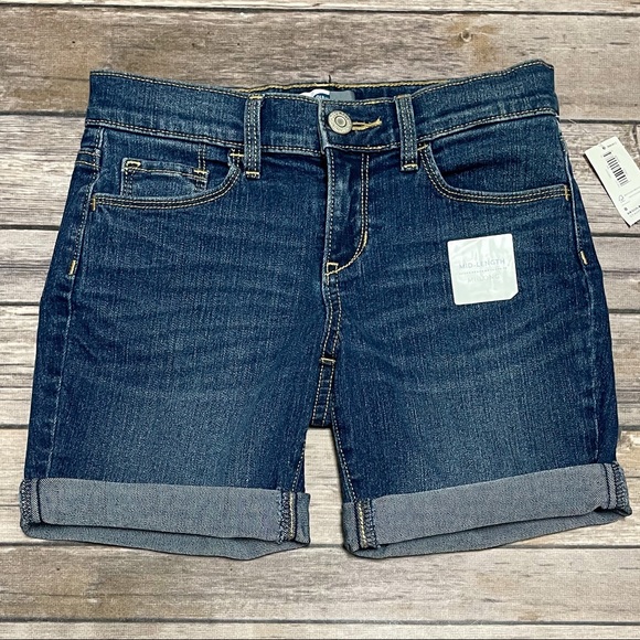 Old Navy Medium Wash Girls Denim Bermuda Shorts NWT 8 Regular Adjustable Waist - Picture 2 of 9
